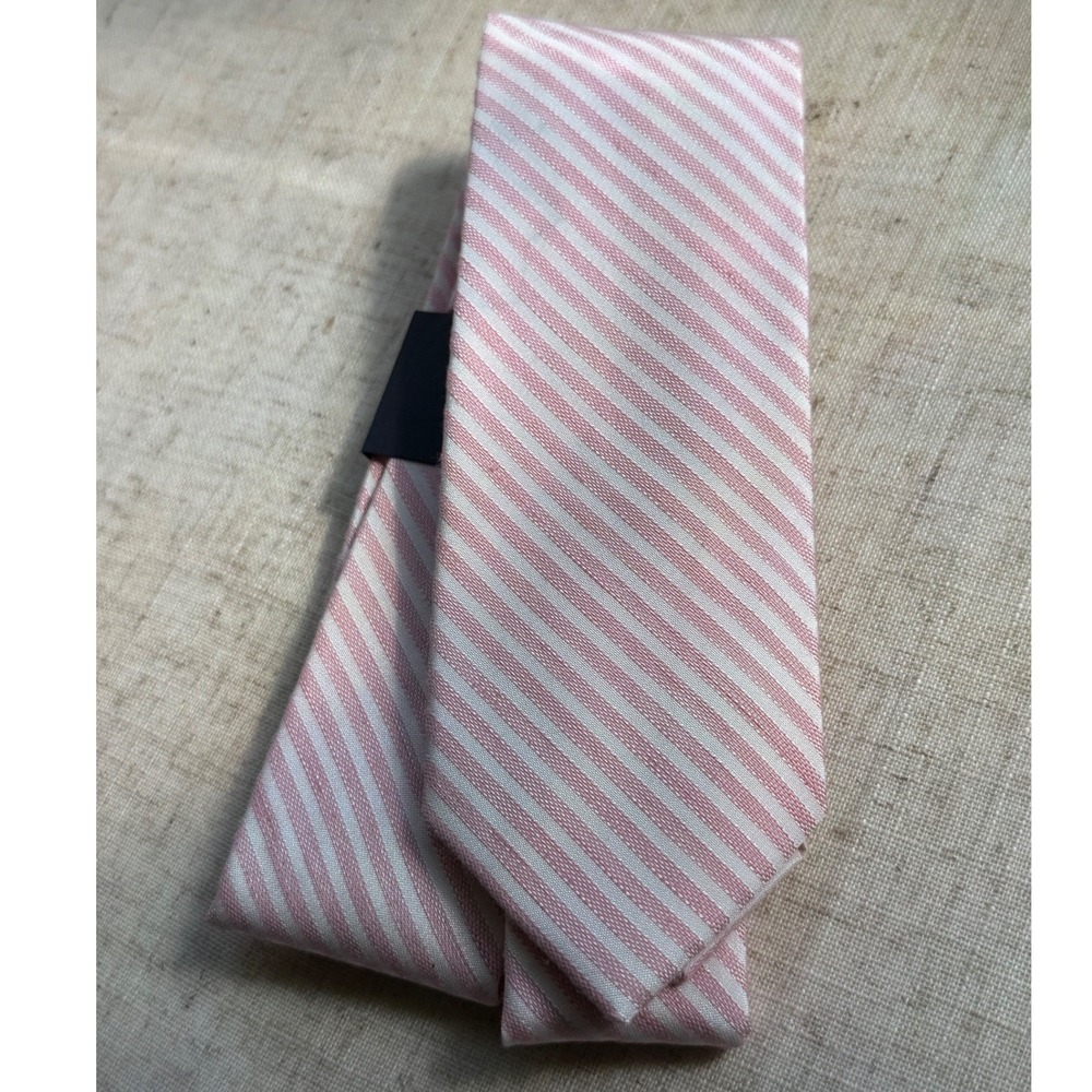 Tommy Hilfiger Mens Pink White Striped Linen Blend Slim Tie NWT READ